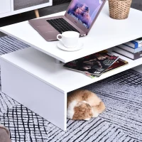 Stolik kawowy nowoczesny stolik z półką płyta wiórowa E1 aluminium kolor biały(m-7)