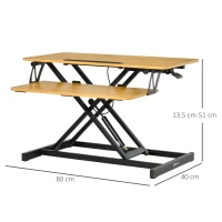 Vinsetto Sitz-Steh-Schreibtisch Steharbeitsplatz Stehpult Monitorständer Höhenverstellbar Stahl Spanplatten Natur 80 x 40 x 13,5-51 cm(m-3)