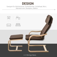 HOMCOM Relaxsessel mit Fußhocker, Ruhesessel mit Armlehne, Relaxstuhl, Leinenbezug Holzgestell Braun 65 x 69 x 98 cm(m-7)