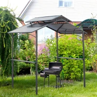 Outsunny Pawilon grillowy z dachem ognioodpornym 2,5 x 1,5 m wiata grillowa z 2 półkami stal PC(m-2)