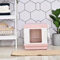 PawHut Katzentoilette mit ausziehbarer Schale, Katzenklo mit Schaufel, Zusammenklappbar und Tragbar, ABS, Rosa, 54 x 43 x 42 cm(m-7)