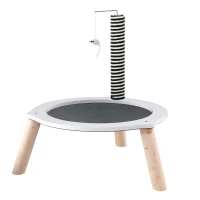 Pawhut Katzenbett, Katzen Bettchen Gross, Katzenfangpfosten und Spielzeug-Maus, MDF, Tannenholz, Oxford-Tuch, Sisal, Weiß+Grau+Natur, 56x56x62,5 cm(m-1)