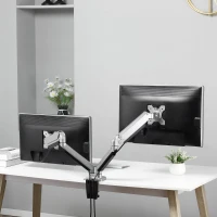 Vinsetto Monitor Halterung 2 Monitore Monitor Tischhalterung für 13 bis 32 Zoll Bildschirme höhenverstellbar Neigbar Schwenkbar Drehungbar Aluminium Silber 93 x 11 x 19-47 cm(m-2)