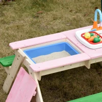 Outsunny 2-in-1 Kinder Campingtisch mit 2 Sitzbänke Matschküche Spieltisch mit Wasserhahn Holz Spieltisch für Kinder 3-7 Jahren Fichte PP-Kunststoff 94 x 89 x 50,5 cm(m-11)