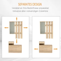 HOMCOM 3-in-1 Garderobenset Flurgaderobe mit Schuhschrank Garderobe, Wandspiegel, 6 Haken, Natur, 30,5 x 75,5 cm (Spiegel)(m-6)