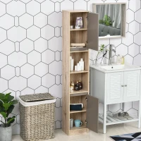 HOMCOM Regał łazienkowy, szafka łazienkowa, szafka kuchenna, 2 szafki, 2 otwarte półki, płyta wiórowa + MDF, 30 x 24 x 170 cm(m-2)
