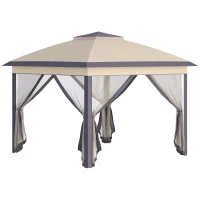 Outsunny 3.3 x 3.3m Pop Up Gazebo, Double Roof Foldable Canopy Tent with Zipped Mesh Sidewalls, Height Adjustable and Carrying Bag, Event Tent for Patio Garden, Beige(m-2)