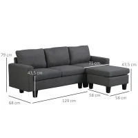 HOMCOM Ecksofa Stoffsofa Eckcouch Couchgarnitur mit Chaiselongue L-Form Leinen Grau(m-3)