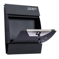 HOMCOM Briefkasten Postkasten mit Zeitungsfach abschließbar 2 Schlüssel Stahl Schwarz 35 x 9,5 x 44,5cm(m-5)