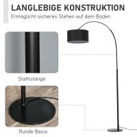 HOMCOM Stehleuchte mit 180° flexiblem Lampenschirm und verstellbarem Mast, mit rundem Metallsockel, Schlafsaal, Schwarz, Metall, Polyestergewebe, 97L x 33,5B x 179H cm(m-6)