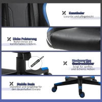 Vinsetto Gaming Stuhl mit Liegefunktion Bürostuhl Schreibtischstuhl mit Kopfstütze und Lendenkissen Griff verstellbar PVC Leder Blau+Schwarz 70 x 60 x 128-138 cm(m-5)