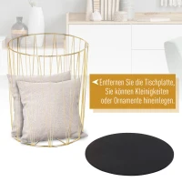 HOMCOM Beistelltisch mit Stauraum, 2er Set, Metall Korb mit Holzdeckel, Nachttisch, Gold, Ø40,7 x 49,5 cm, Ø33,8 x 40,8 cm(m-5)