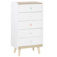 HOMCOM Kinder Kommode mit 5 Schubladen Griff Schubladenschrank für Kinder ab 3 Jahren Kinderschrank mit Antikippvorrichtung Kiefer MDF Weiß 55 x 36 x 108 cm(m-1)