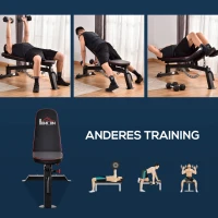 HOMCOM halterbank krachtstation met 3 niveaus verstelbaar zitkussen trainingsbank gewicht tot 200 kg staal kunstleer zwart + rood 150 x 60 x 50-127 cm(m-7)