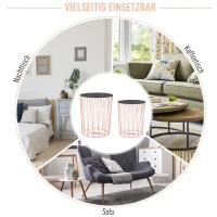 HOMCOM bijzettafel met opbergruimte 2-delige set metalen korf met houten afdekplaat nachtkastje roze goud Ø 40,7 x 49,5 cm Ø 33,8 x 40,8 cm(m-7)