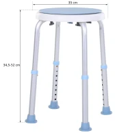 HOMCOM® Taboret Prysznicowy Kąpielowy Obrotowy Antypoślizgowy Regulacja Wysokości Aluminium Niebieski(m-3)
