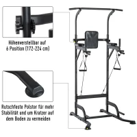 HOMCOM Kraftstation mit Klimmzugstange, Multifunktionale Dip-Station, Trainings-Gerät für Zuhause, Stahl, Schwarz, 129 x 98 x 172–224 cm(m-5)
