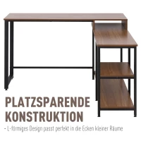 Biurko komputerowe L-kształtne biurko narożne Biurko biurowe Kolor orzech HOMCOM®(m-5)