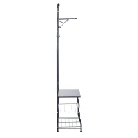 HOMCOM Garderobenständer Kleiderständer Garderobe mit 3 Schuhablagen 5 Haken Flur Stahl Schwarz L60 x B35 x H175cm(m-6)