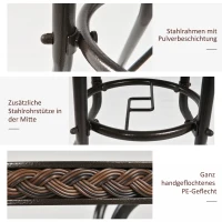 Outsunny Rattan Gartentisch runder Esstisch Glastisch Gartenmöbel Tisch Polyrattan+gehärtetes Glas Braun Ø80 x 71H cm(m-5)