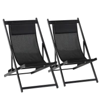 Outsunny Zweiteiliges Klappstuhl-Set Klappbarer Gartenstuhl Alu Schwarz(m-1)