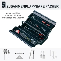 Skrzynka na Narzędzia DURHAND z 3 Poziomami i 5 Składanymi Przegrodami, Ciemnozielona(m-5)