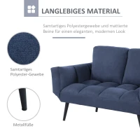 HOMCOM Schlafsofa Klappsofa 2-Sitzer Stoffsofa Bettsofa Sofa mit Schlaffunktion Sofagarnitur Flanell Metall Blau 151 x 75 x 83 cm(m-4)