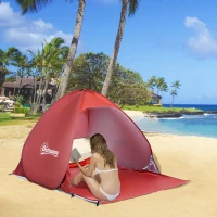 Outsunny 2-3 Person Pop up Beach Tent Hiking UV Protection Patio Sun Shade Shelter (Red)(m-2)