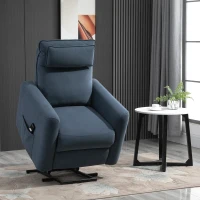HOMCOM Aufstehsessel Fernsehsessel mit Aufstehhilfe elektrisch Liegefunktion Leinen-Touch Stahl Blau 85 x 89,5 x 105 cm(m-2)