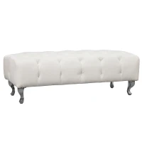 HOMCOM Polsterbank Sitzbank Truhenbank Lounge Retro, Kunstleder+Metall, Weiß, L117xB47xH40cm(m-1)