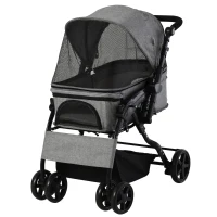 PawHut Hundewagen Hundebuggy Katzenbuggy mit vier Rädern klappbar Hunde Katze Oxford Grau 97 x 62 x 105 cm(m-1)