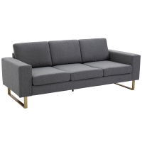 Homcom sofa 3-osobowa tapicerowana meble do siedzenia podłokietniki len ciemnoszary 200 x 82 x 78 cm