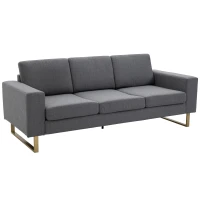 Homcom sofa 3-osobowa tapicerowana meble do siedzenia podłokietniki len ciemnoszary 200 x 82 x 78 cm(m-1)