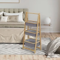 HOMCOM Standregal Lagerregal Bücherregal Bambusregal 3-stufiges Badregal Küchenregal faltbar für das Wohnzimmer Küche Bad Büro Bambus Natur+Dunkelgrau 45 x 31,5 x 108 cm(m-4)