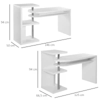 HOMCOM® Eckschreibtisch Computertisch PC-Schreibtisch mit Regal Bürotisch L/I-Form Weiß(m-3)