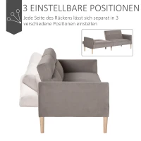 HOMCOM Schlafsofa Polstersofa mit 180° einstellbarer Rückenlehne 2 sitzer Sofa Schaumstoff Velvet-Touch nordischer Design Grau 207 x 85 x 82 cm(m-7)