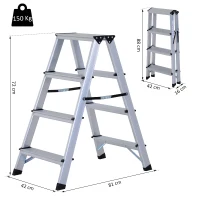 HOMCOM Trittleiter 4 Stufen | Aluminium | 81 x 42 x 72 cm | Silber(m-3)