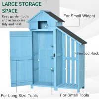 Outsunny Wooden Shed, Garden Storage Cabinet with Log Store, Waterproof Asphalt Roof and Lockable Door, Narrow Tool Organizer, 130 x 55 x 180 cm(m-4)