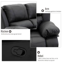 HOMCOM Doppelsofa Relaxliege Relaxsessel verstellbare Rückenlehnen PU Schwarz 141,5x 95 x 94,5 cm(m-5)