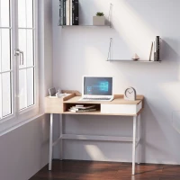 HOMCOM Biurko, biurko komputerowe, stół biurowy, stół roboczy, stół PC, wszechstronne zastosowanie z sześcioma półkami, szufladą, szerokim blatem do nauki, biura i akademika, kolor naturalny, 100 x 55 x 81,5 cm(m-2)
