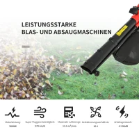 Outsunny 3-In-1 Elektro Laubsauger Laubbläser 3000 W Elektro-Vakuumgebläse Elektro-Laubbläser Gartenblattgebläse mit 45-Liter Fangsack Kunststoff Rot+Schwarz 118 x 17 x 34 cm(m-4)