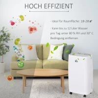 HOMCOM Luftentfeuchter Raumgröße 18-28㎡ 12L/24h elektrisch Raumentfeuchter gegen Feuchtigkeit mit Rollen für Badezimmer Wohnzimmer Schlafzimmer ABS Kupfer Aluminium Weiß 28,8 x 19,8 x 50,9 cm(m-4)