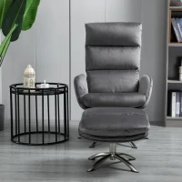 HOMCOM Relaxsessel mit Hocker Fernsehsessel mit Wippenfuntion Stahl Samt Grau+Silber 68 x 74 x 107 cm(m-5)