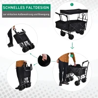 DURHAND® Bollerwagen Handwagen Gartenwagen mit Dach Faltbar extra Staubox Oxford Schwarz(m-6)