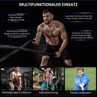 HOMCOM trainingstouw fitnesstouw schommeltouw met warm krimpende handgrepen, waterdicht, weerbestendig en schijfvast voor spieropbouw kracht uithouding crossfit 100% polyester zwart + geel Ø 38 mm x 9 m(m-6)