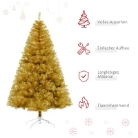 HOMCOM Künstlicher Weihnachtsbaum 1,8 m Christbaum Schnee einfacher Aufbau Tannenbaum 1000 Äste flammhemmend selbst aufblasend PET Stahl Gold Ø103 x 180 cm(m-4)