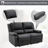 HOMCOM Doppelsofa Relaxliege Relaxsessel verstellbare Rückenlehnen PU Schwarz 141,5x 95 x 94,5 cm(m-4)
