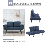 HOMCOM Schlafsofa Klappsofa 2-Sitzer Stoffsofa Bettsofa Sofa mit Schlaffunktion Sofagarnitur Flanell Metall Blau 151 x 75 x 83 cm(m-5)