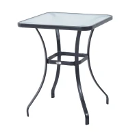 Outsunny stół ogrodowy, stolik ogrodowy, stół bistro, stół szklany, 68,5 x 68,5 cm, szkło hartowane + metal, czarny(m-1)
