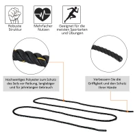 HOMCOM trainingstouw fitnesstouw schommeltouw met warm krimpende handgrepen, waterdicht, weerbestendig en schijfvast voor spieropbouw kracht uithouding crossfit 100% polyester zwart + geel Ø 38 mm x 9 m(m-5)